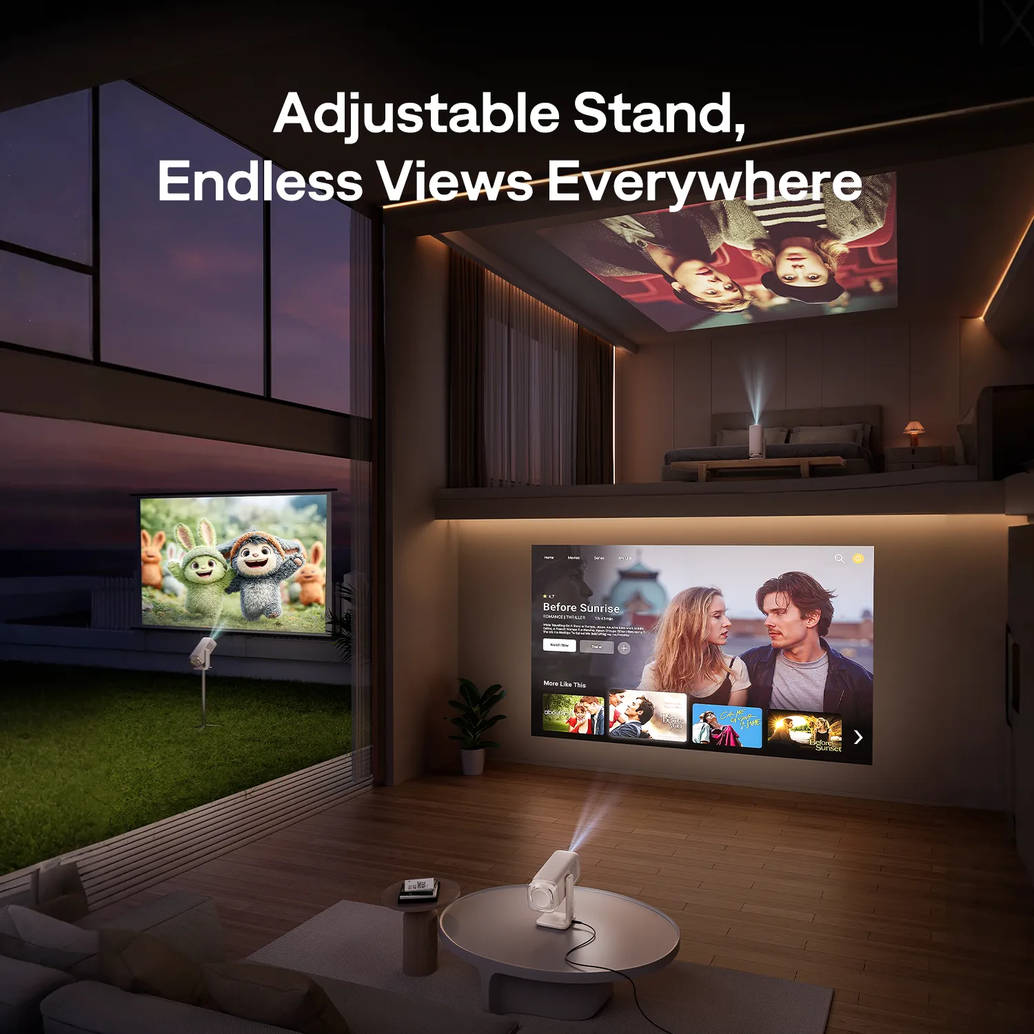 Aurzen BOOM air Google TV Smart Projector stand view