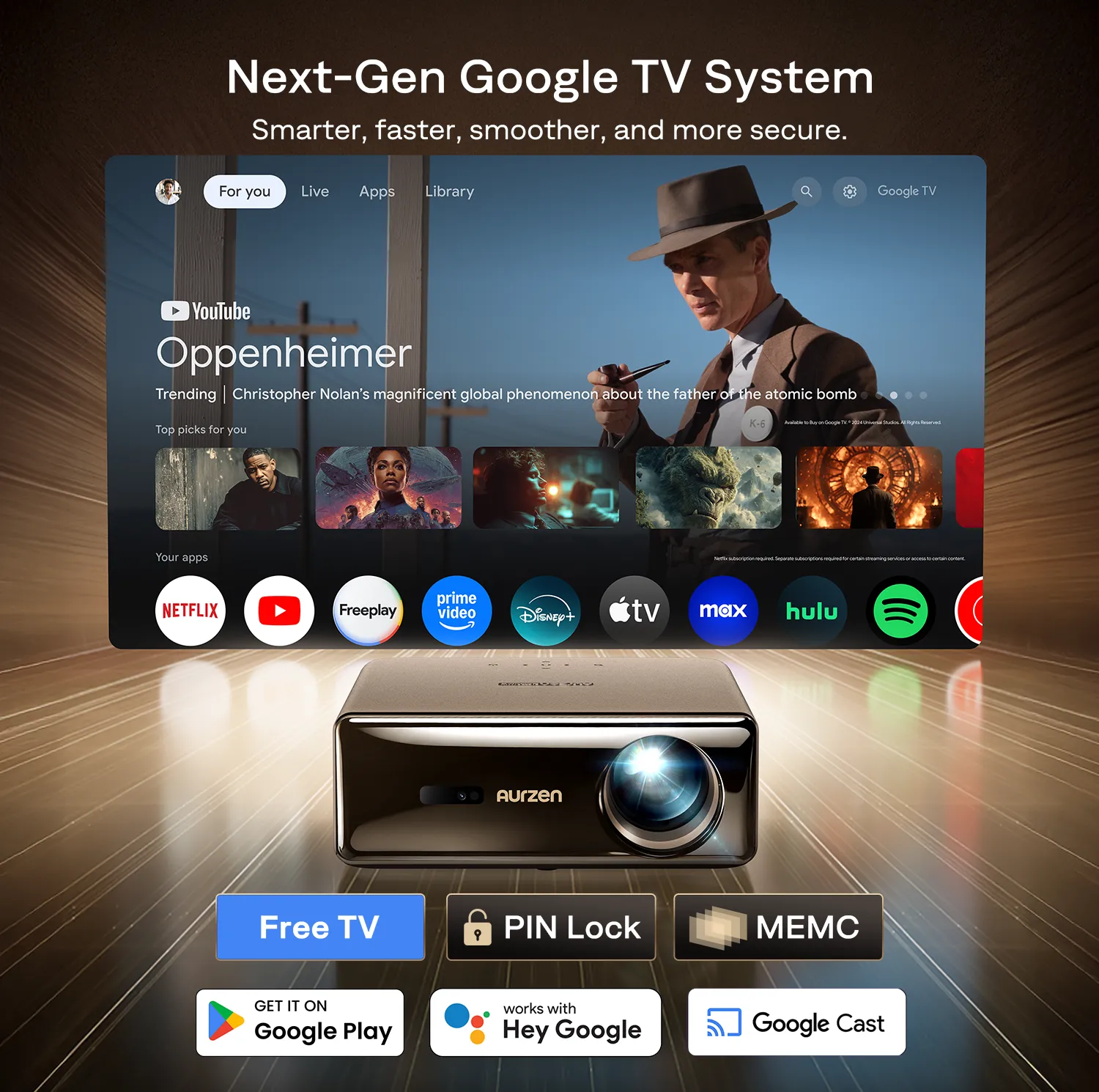 Aurzen EAZZE D1 MAX Gemini AI Google TV Projector - The Bright Room angle 2