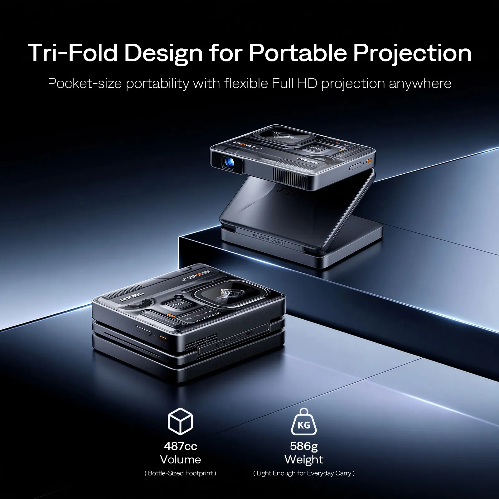 Aurzen ZIP Pro Tri-Fold Full HD Portable Projector - The Folded Screen angle 7