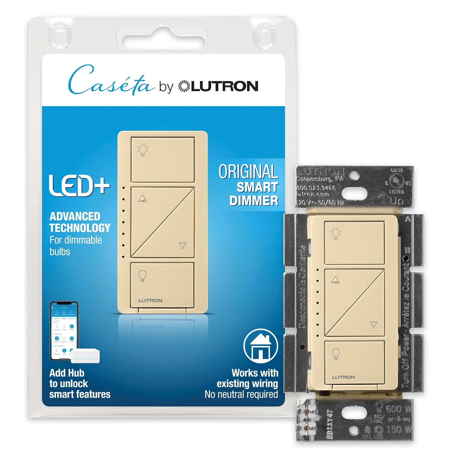 Lutron Caseta Original Smart Dimmer Switch PD-6WCL-BL - The Quiet Circuit angle 7