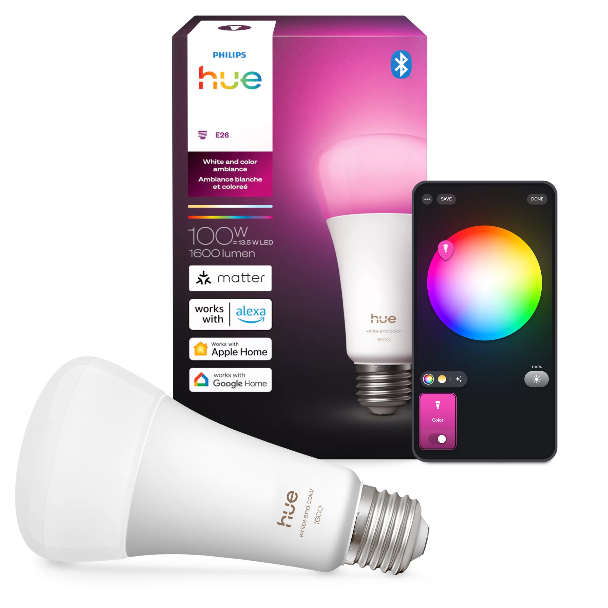 Philips Hue White and Color Ambiance 100W A21 E26 Smart Bulb gallery view 4